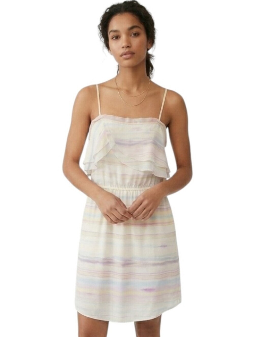 Aritzia Wilfred Women Small Silk Slip Dress Pastel Stripe Ruffle